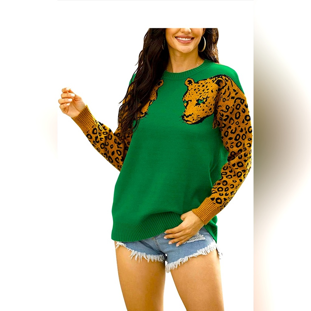 🐆 MINTSNOW | Cheetah Leopard Sleeve Sweater | XL